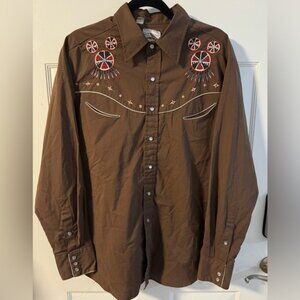 Rocking K Ranchwear 1970 Western Embroidered Pearl snap Button Down VTG Shirt XL